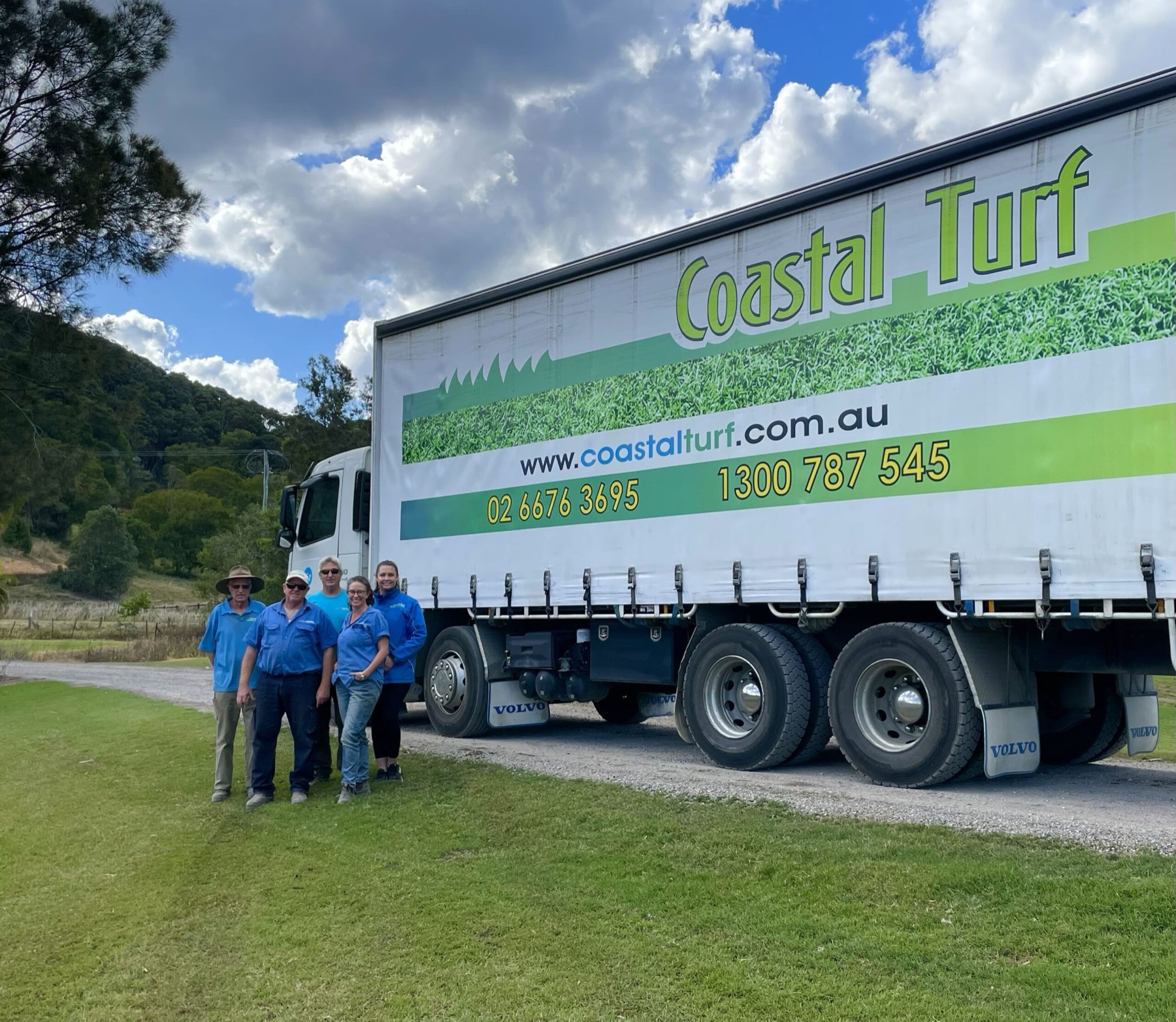 The Coastal Turf crew at the farm with their delivery truck